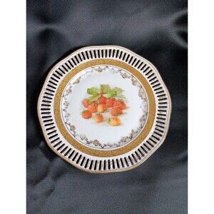 Vintage Winterling Hand Painted Reticulated Dessert Plate Gold Trim Raspberries